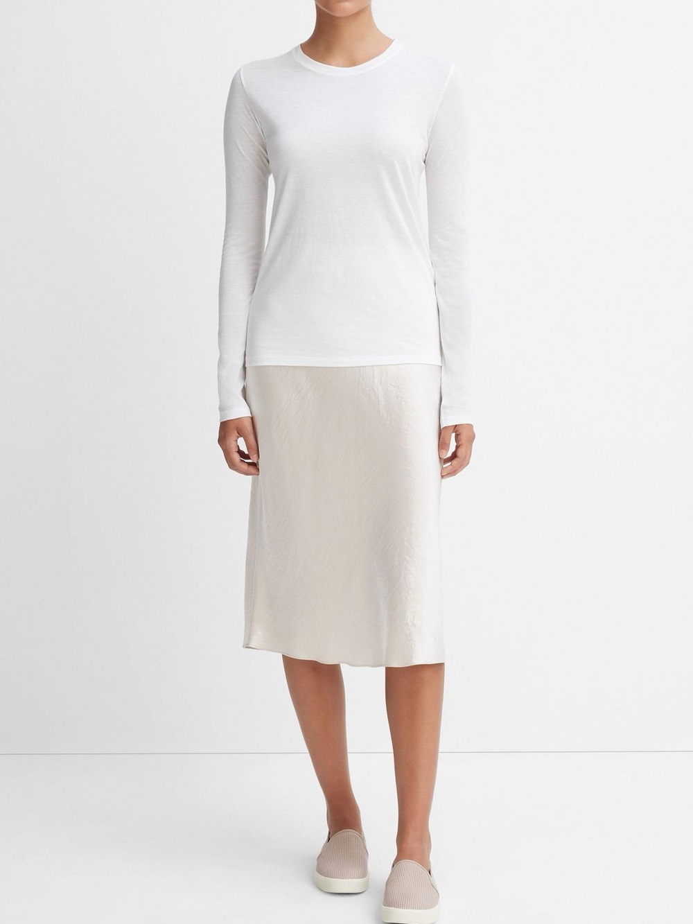 Vince White Long Sleeve Crewneck Top